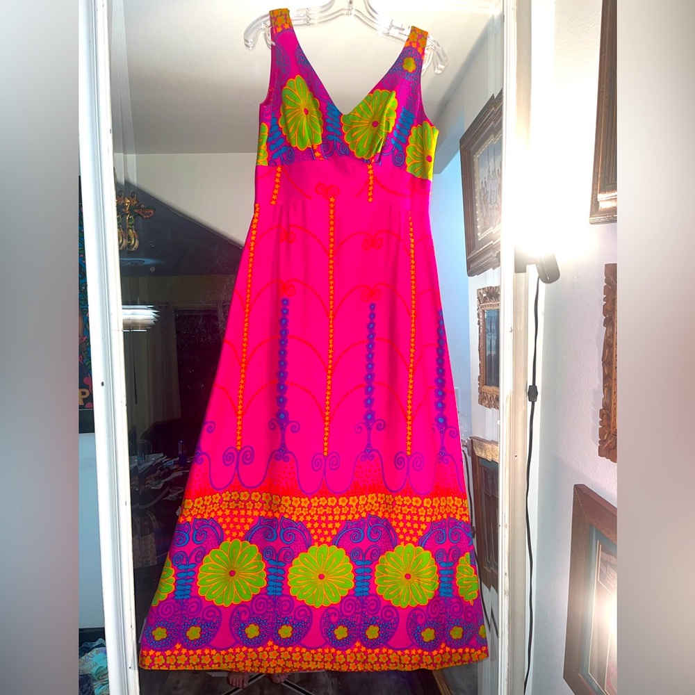 Vtg Psychedelic Hawaiian 60s Hostess Gown Dress